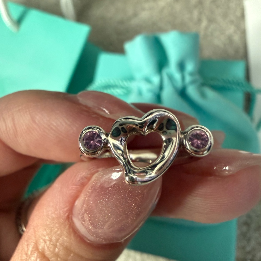 Tiffany & Co. Elsa Peretti® Open Heart Ring with pink sapphires sz 4.5